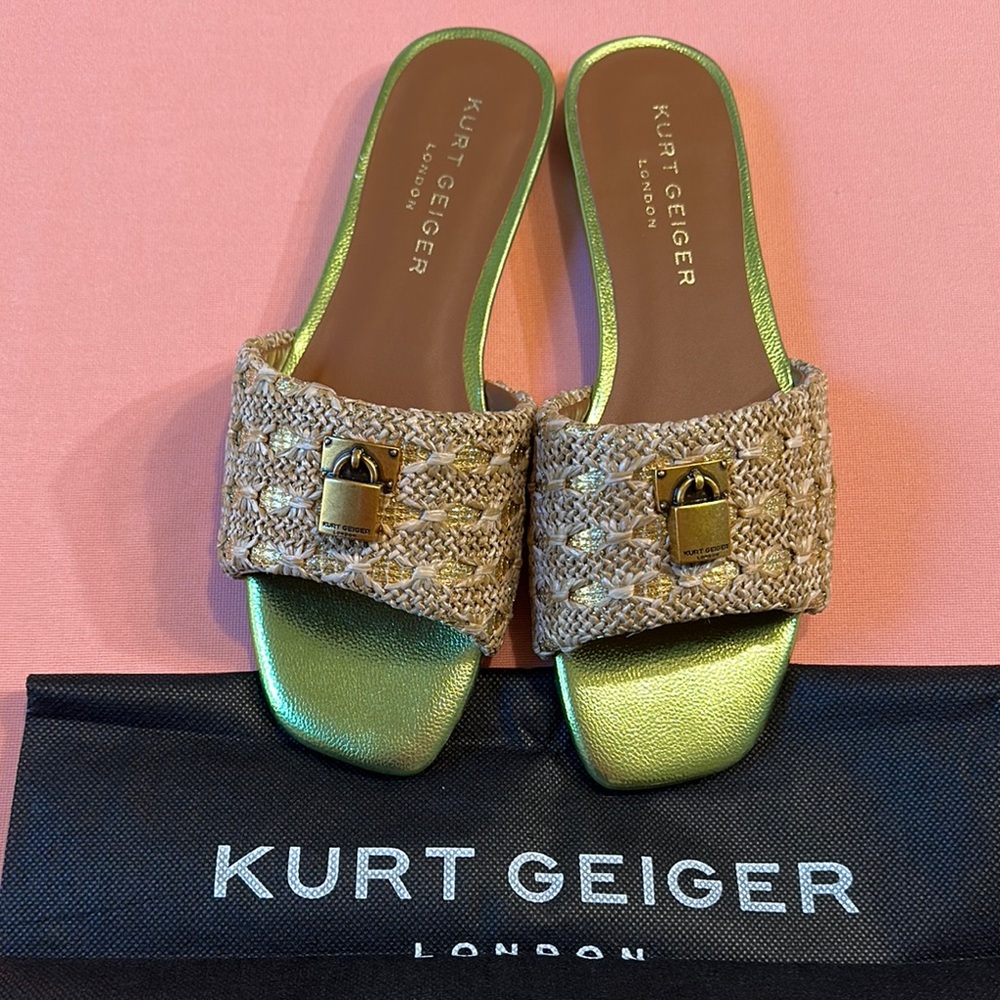 NewKurt Geiger Gold and Tan Glamorous Sandals. Size 38.5.